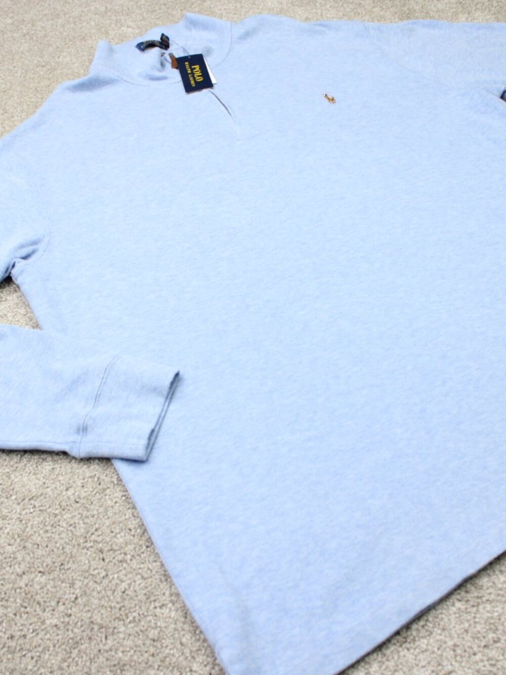POLO Ralph Lauren Sweatshirt NWT Mens 2XLT Blue Estate Rib Flesh Pony 1/4 Zip - Picture 5 of 14
